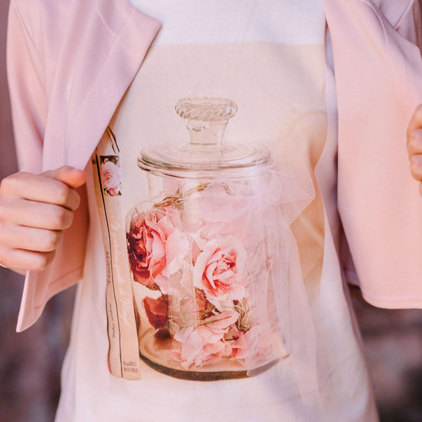 T-SHIRT STAMPA BARATTOLO CON ROSE