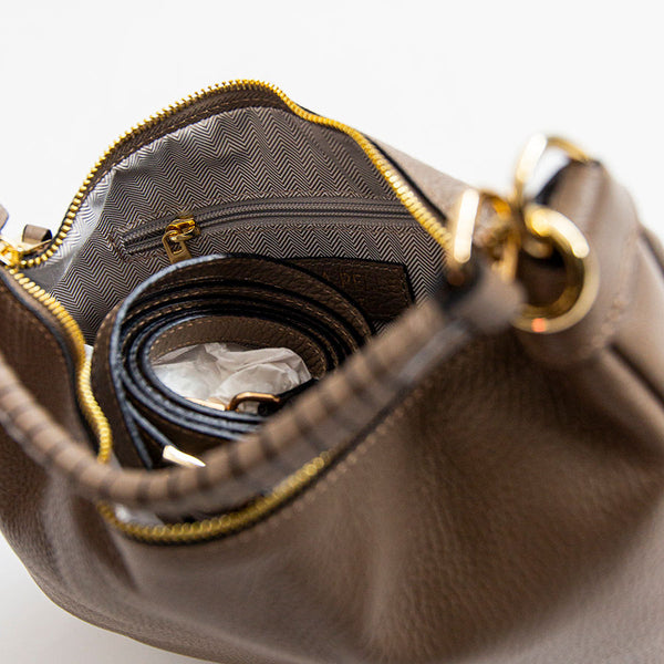 MADRID - Taupe leather bag with worked handle