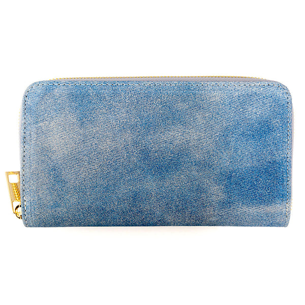 PORTAFOGLIO Grande in camoscio stampa denim