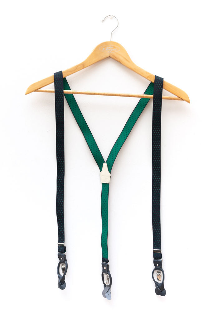 Blue braces with green micro-pattern