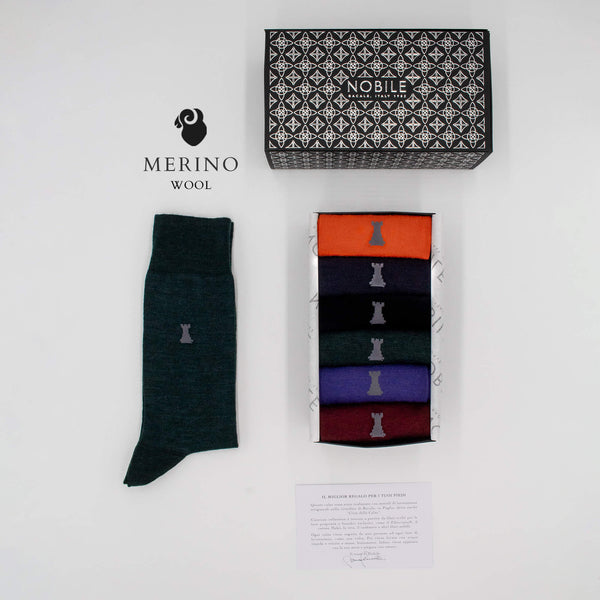 Wool Colors - Box of 6 plain Merino wool short socks
