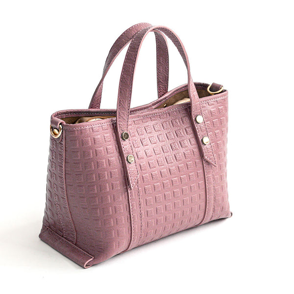 SQUARE TOTE - Mauve Laser Leather Bag