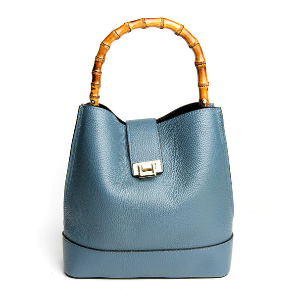 SOHO IT - Air Force Leather Bucket Bag with Bamboo Handles