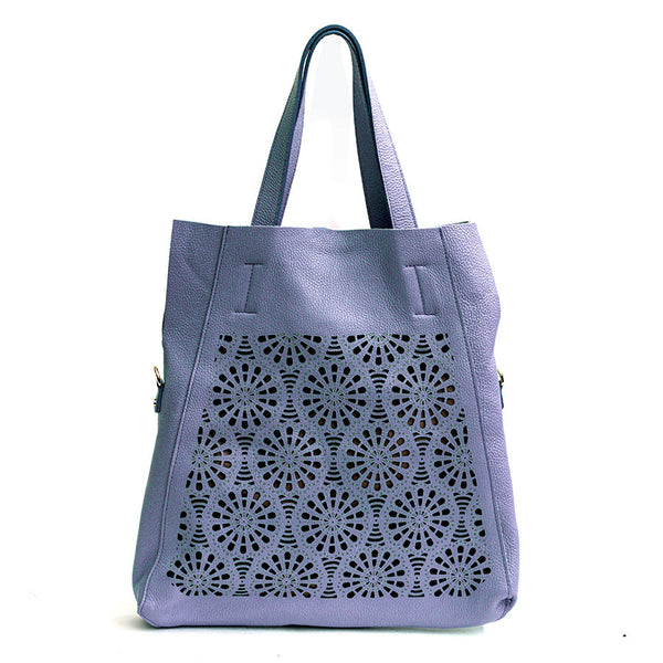 DAFNE - Maxi shopping in pelle traforata glicine