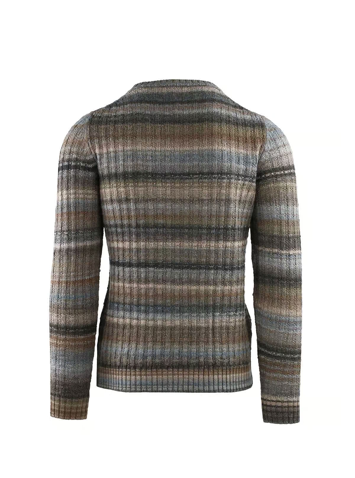 CROSS-RIBBED CREW NECK WITH PRINTED YARN