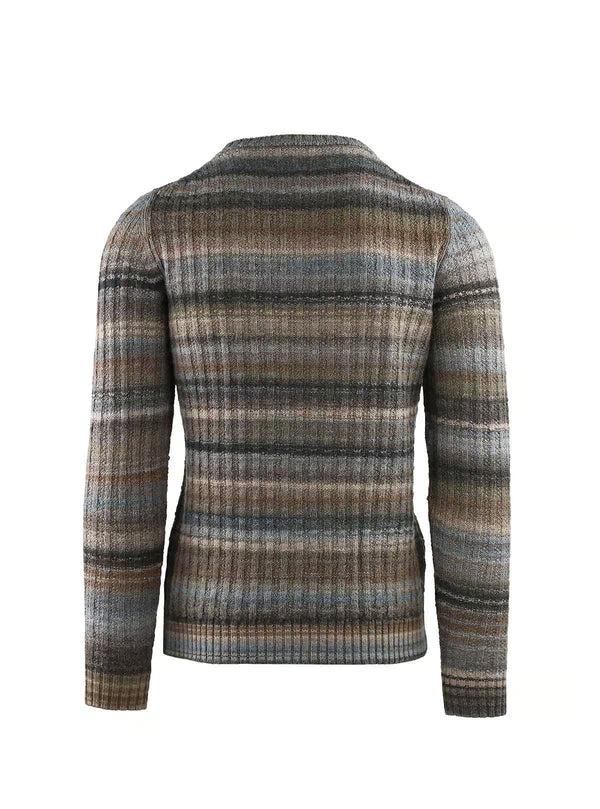 CROSS-RIBBED CREW NECK WITH PRINTED YARN
