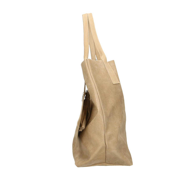 Women's Large Spatula Leather Shopper Bag with Clutch - 5190 