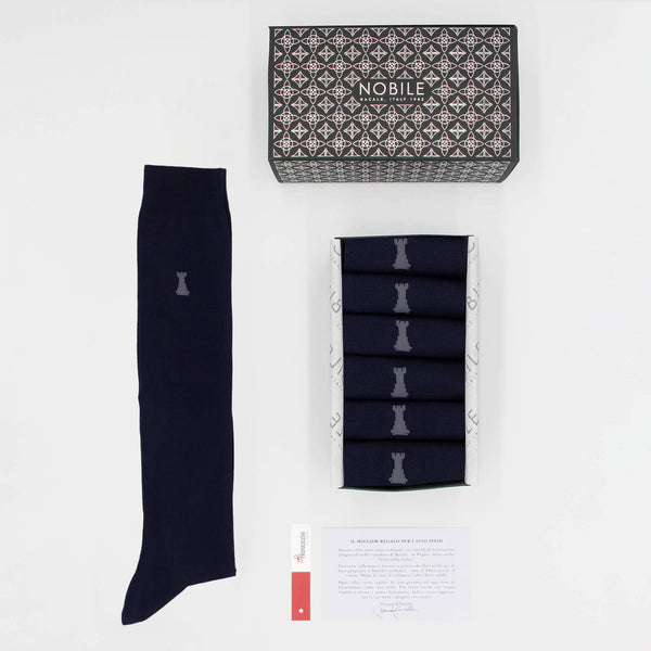 Solid blue - Box of 6 long socks